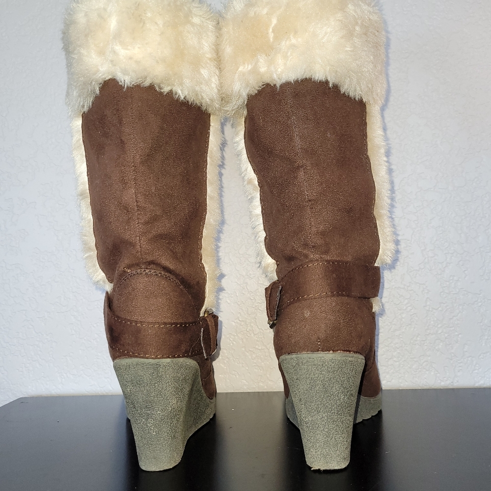 American Eagle Brown Faux Fur Wedge Boots - Picture 4 of 6
